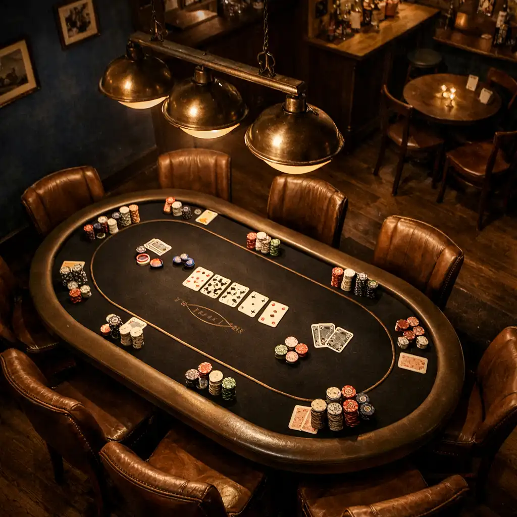 Poker Room s profesionálním stolem a žetony