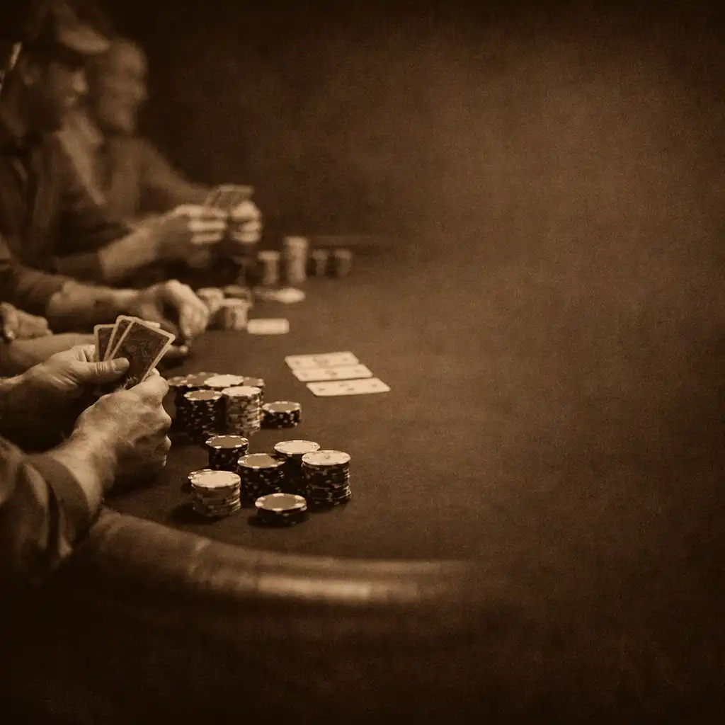 Hráči u pokerového stolu z bočního pohledu bez zobrazení tváří